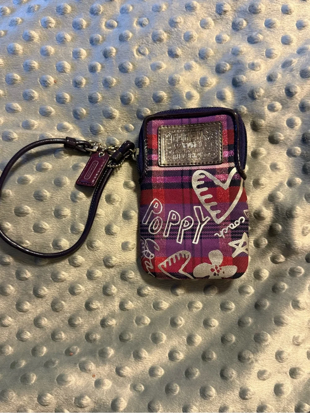 Coach Purple Plaid Poppy Wristlet iPod/Phone Case with Strap
